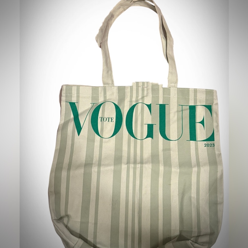 VOGUE 2023 LIMITED EDITION Light Green Stripped Canvas Tote
